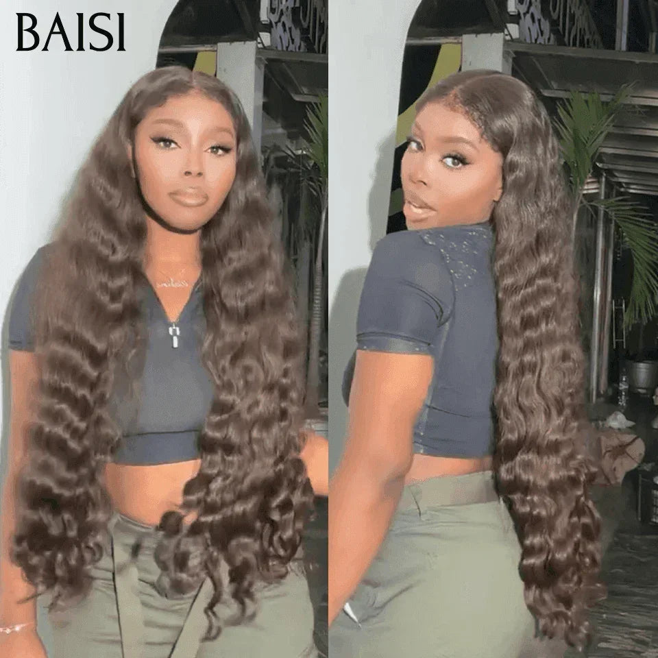 BAISI 13X4 frontal peruca extra longa deep wave castanho 32Pouces 319€ em 100% cabelo humano BS65