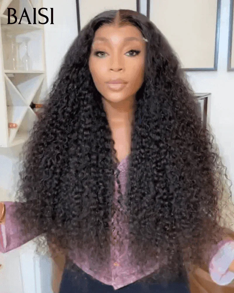 BAISI 4X4 chiusura parrucca troppo lunga Curly wave in 100% capelli umani