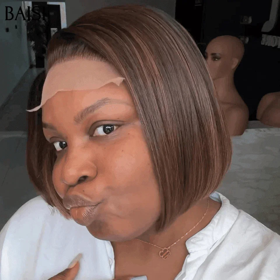 BAISI Peruca chioma com lace frontal ou 4X4 BOB Liso 8 Polegadas Risca ao lado Mista 68€ em 100% Cabelo Humano BS65