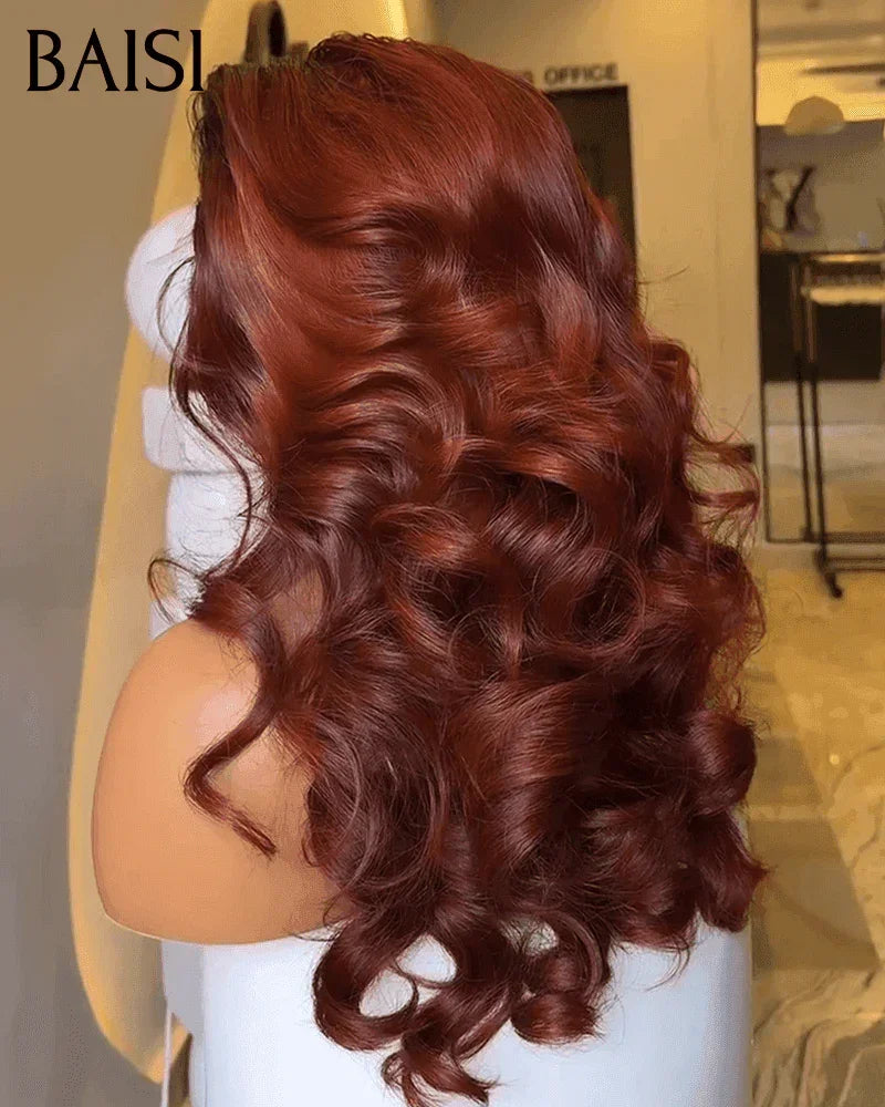 BAISI 13X4 lace Perruque BOUNCY Naturelle wave 20 Pouces En Couleur Bordeaux 99J# en 100% Cheveux Humains MP50