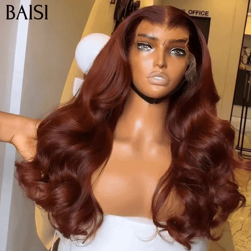 BAISI 13X4 lace Perruque BOUNCY Naturelle wave 20 Pouces En Couleur Bordeaux 99J# en 100% Cheveux Humains MP50