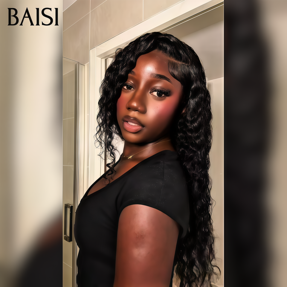 BAISI BLACK FRIDAY PROMO 13X4 lace frontal perruque water wave NOIR en 100% cheveux humains