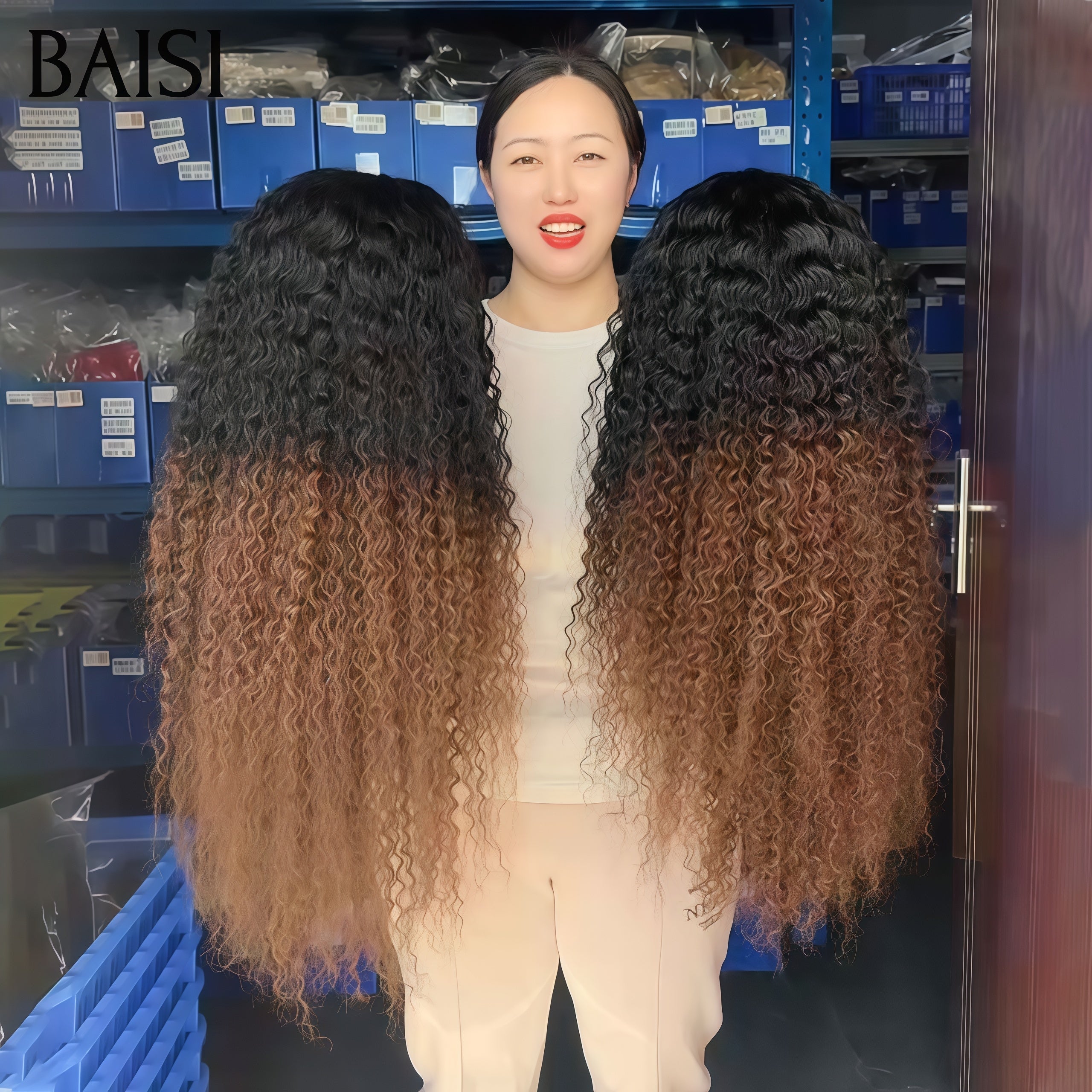 BAISI PROMO BLACK FRIDAY lace frontal 13x4 Perruque curly wave marron avec racine NOIR 1BT4# 22 pouces 120€ en 100% Cheveux Humains