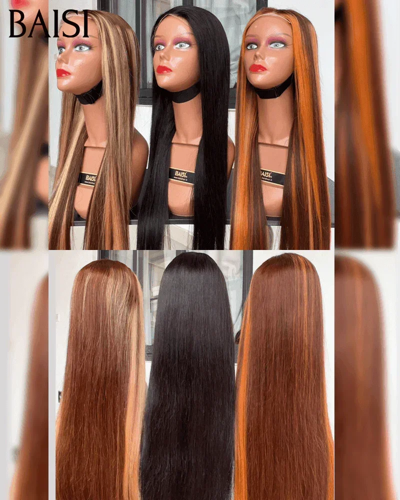 BAISI perruques 3 Couleur Marron Mixte orange 4#350# et Marron Mixte miel 4#27# 4X4 lace de Luxe SDD BONE STRAIGHT 100% Vietnam Hair Lisse 20 Pouces ou 13X4 NOIR Lisse en 100% cheveux humains à moitié prix FR38