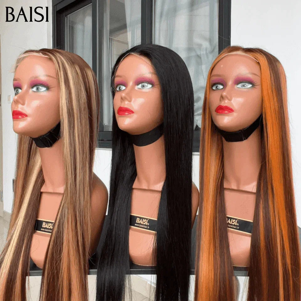 BAISI perruques 3 Couleur Marron Mixte orange 4#350# et Marron Mixte miel 4#27# 4X4 lace de Luxe SDD BONE STRAIGHT 100% Vietnam Hair Lisse 20 Pouces ou 13X4 NOIR Lisse en 100% cheveux humains à moitié prix FR38