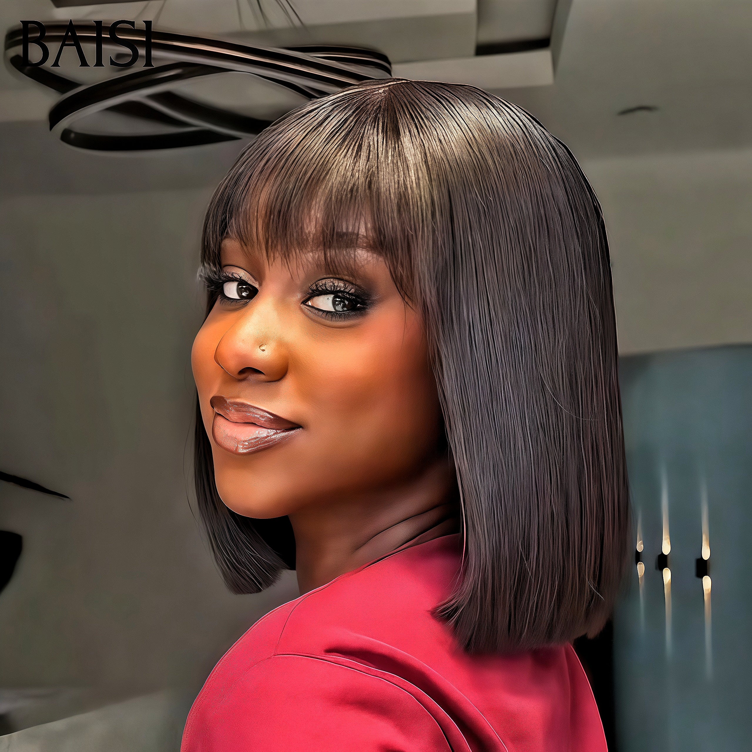 BAISI BLACK FRIDAY PROMO 8 pouce 66€ 15A SDD BONE STRAIGHT Lisse bob sans lace avec frange Perruques de Luxe 100% Cheveux Humains