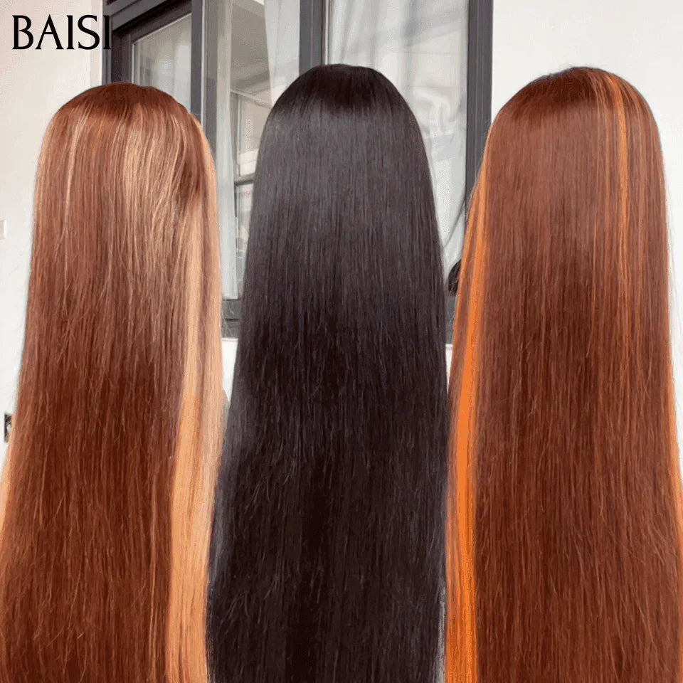 BAISI perruques 3 Couleur Marron Mixte orange 4#350# et Marron Mixte miel 4#27# 4X4 lace de Luxe SDD BONE STRAIGHT 100% Vietnam Hair Lisse 20 Pouces ou 13X4 NOIR Lisse en 100% cheveux humains à moitié prix FR38