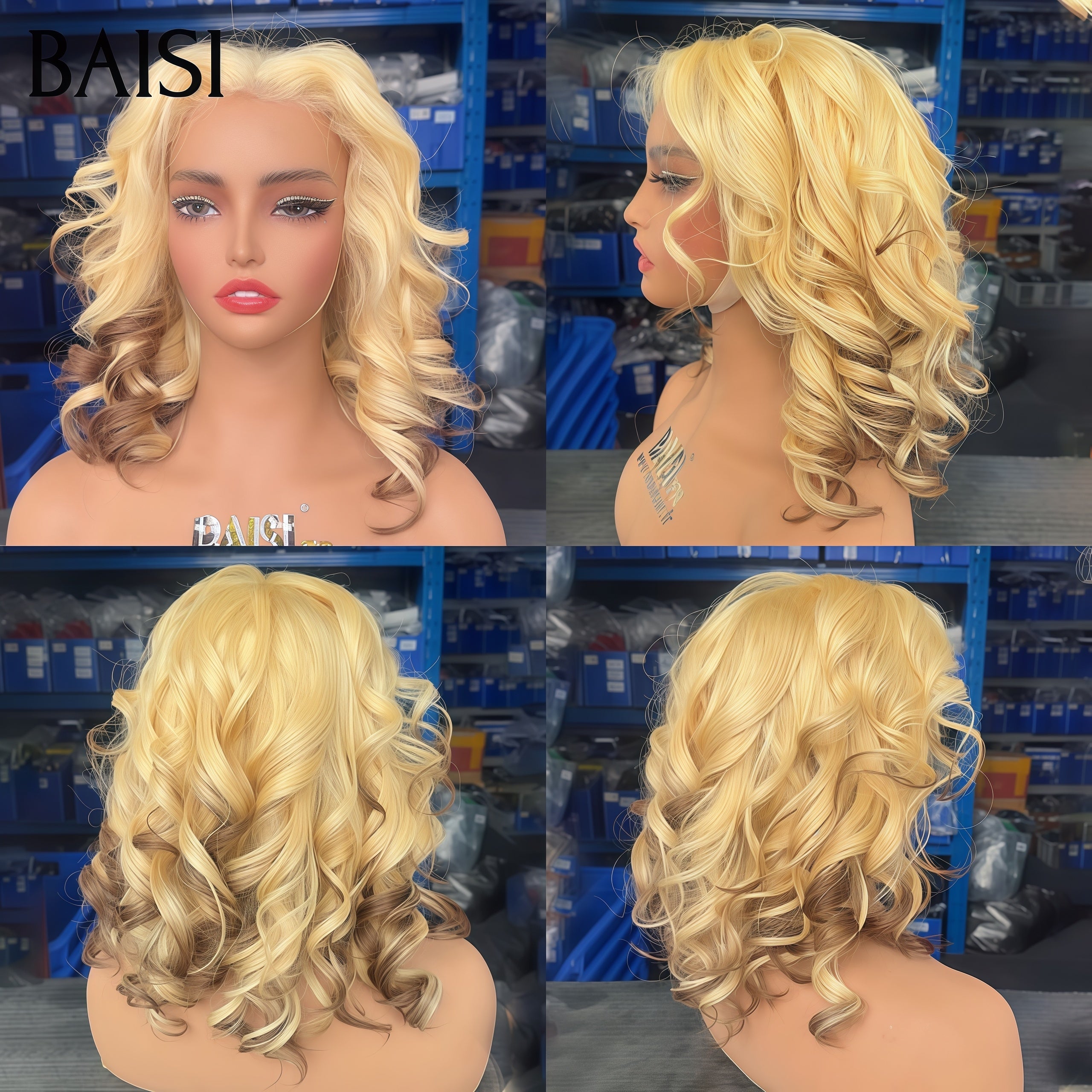 BAISI PROMO PROMO Le plus BAS PRIX 99€ Perruque avec lace frontal bouclé egg wave Couleurs personnalisées gris Mixte blonde en 100% Cheveux Humains