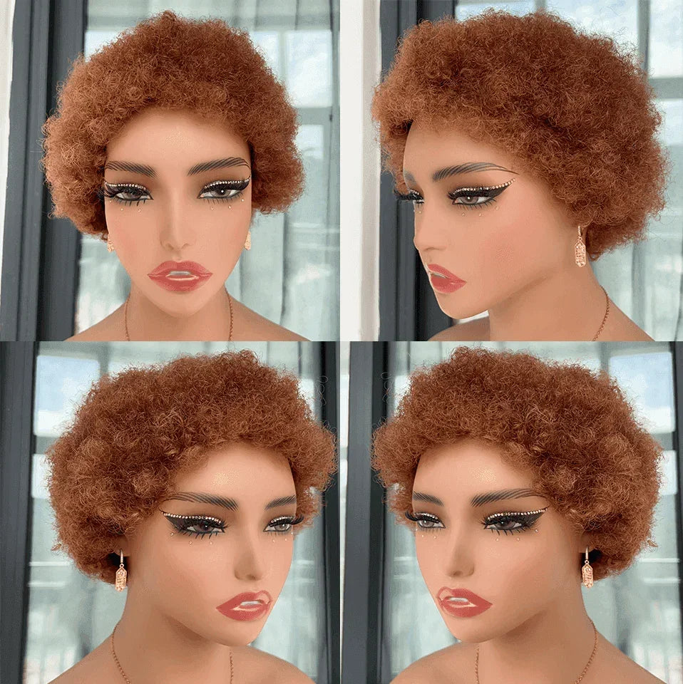 BAISI Perruque Pixie Lisse En Noir Chataîn 1B/4/27# 69.99€ ou afro curl 350# en 100% Cheveux Humains D