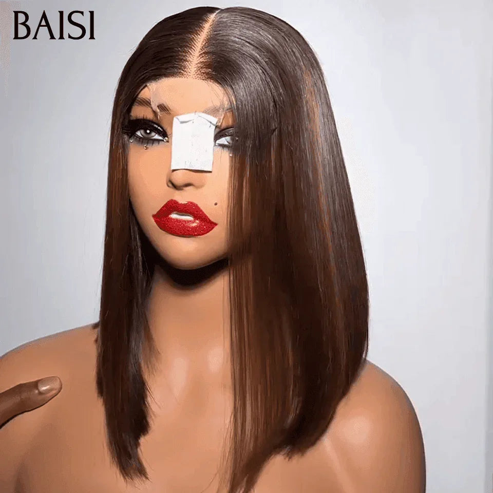 BAISI Super BLACK FRIDAY 12 Pouce 129€ Lace 2X6 Perruque Carré SDD BONE STRAIGHT Lisse Highlight #1BMIX#30 de luxe 100% Vietnam hair FR38