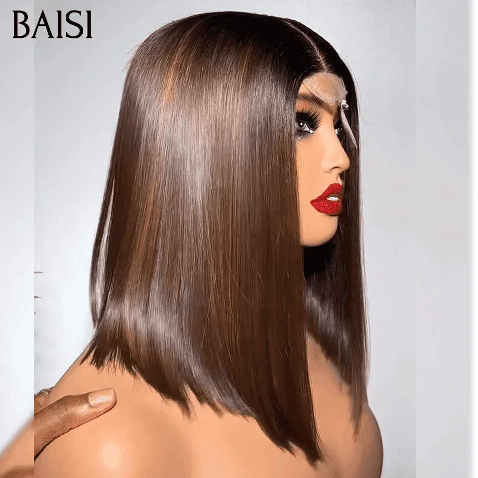BAISI Super BLACK FRIDAY 12 Pouce 129€ Lace 2X6 Perruque Carré SDD BONE STRAIGHT Lisse Highlight #1BMIX#30 de luxe 100% Vietnam hair FR38
