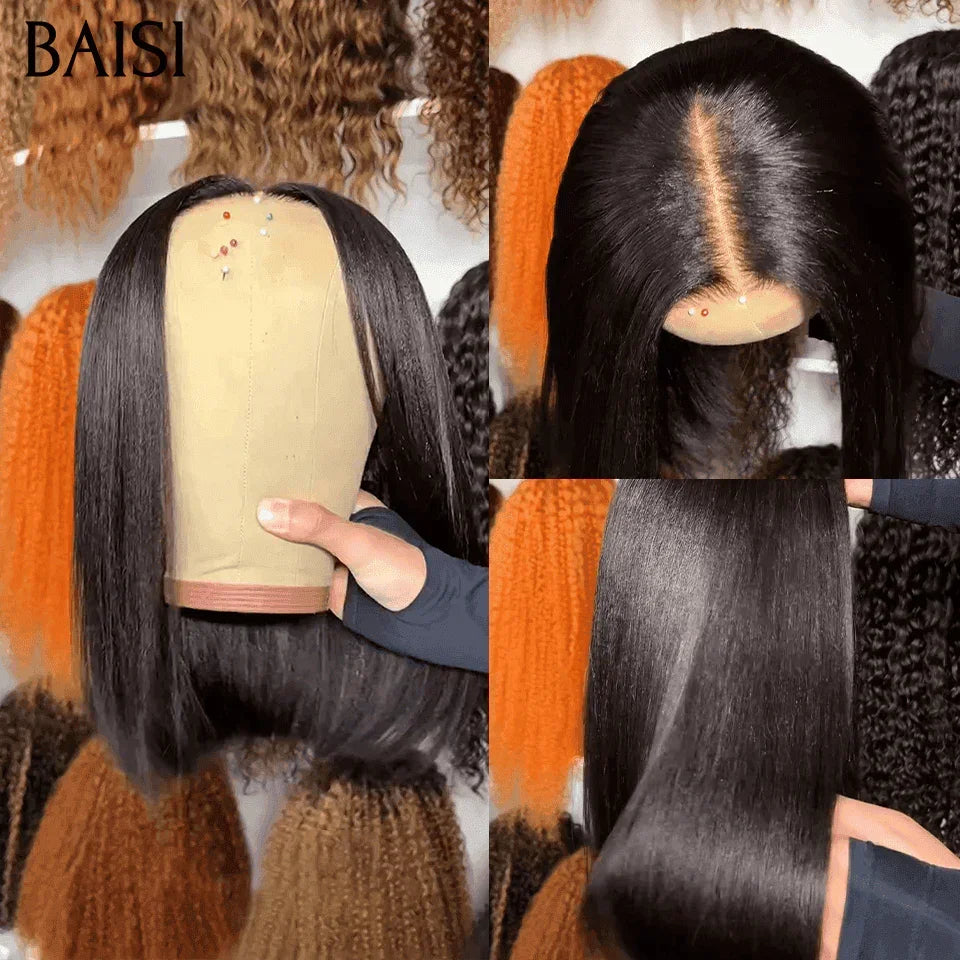 BAISI BLACK FRIDAY 1 lisse Bob 4X4 lace closure 8pouce 72€ ou 2 Perruques bob 190€ Sans Colle Facile à Porter en 100% vrais cheveux humains Lace déjà couper