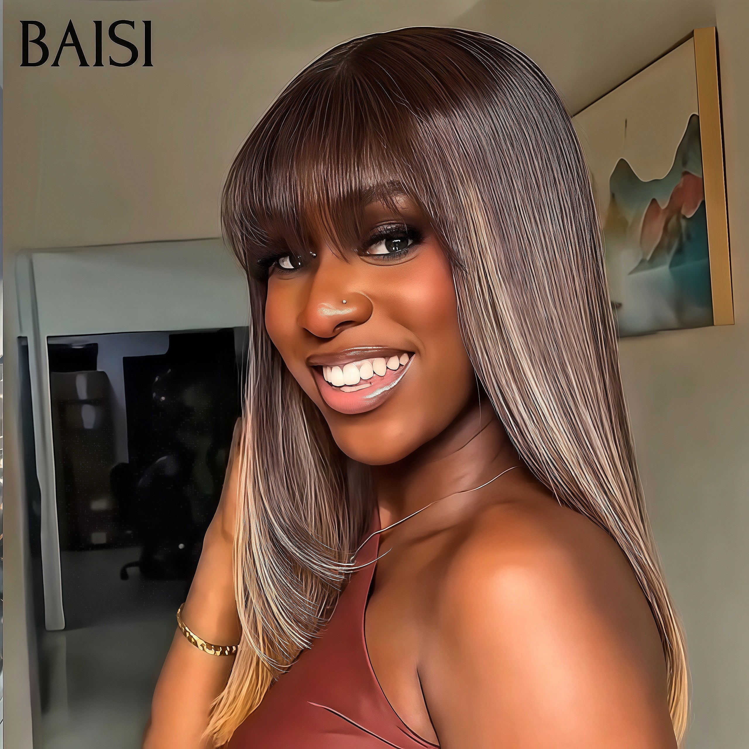 BAISI BLACK FRIDAY Exclusive Moitié prix 15A SDD BONE STRAIGHT Lisse bob sans lace avec frange Perruques de Luxe en couleur Couleurs personnalisées Mixte 100% Cheveux Humains