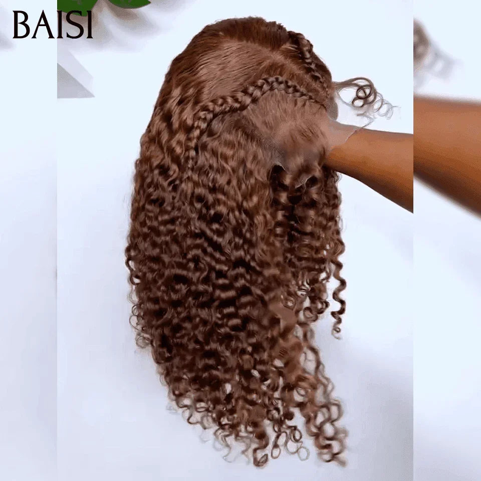 BAISI perruque kinky curly Petite natte frisé frontale lace en Couleur marron 4# 100% cheveux humains BS65