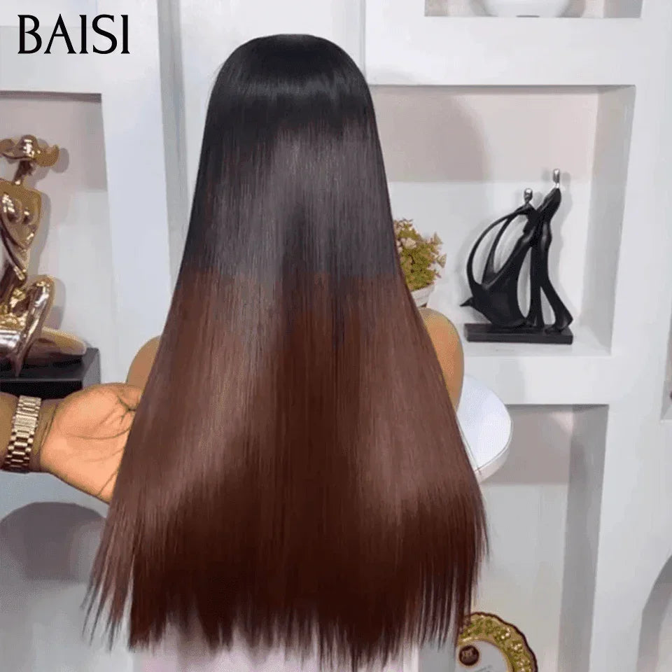 BAISI 2X6 Straight Bob Wig In Brown #1BT4 vietnam hair luxury 250% density 12Inches in 100% Human Hair