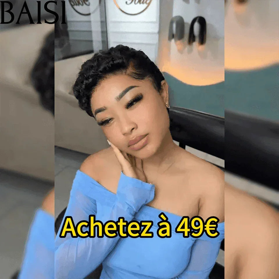 BAISI Perruque pixie vague 6 pouce 49€ frontale 13*4 100% cheveux humains 100% identique à la photo