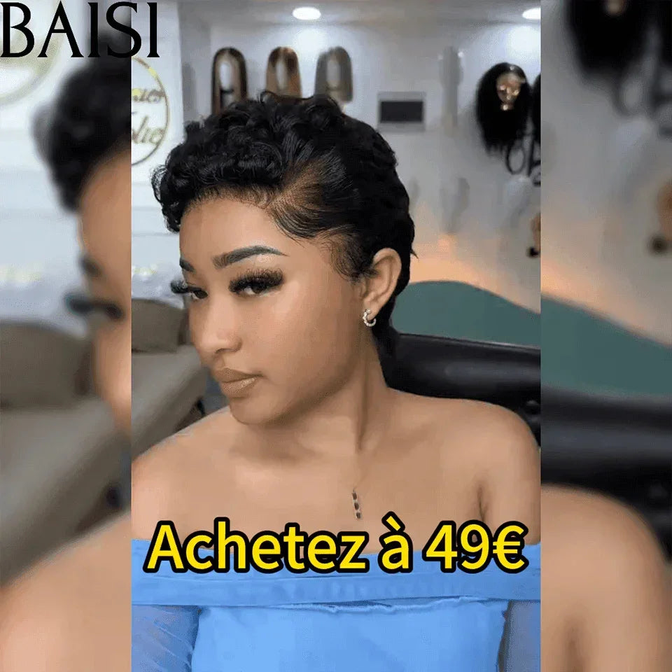 BAISI Perruque pixie vague 6 pouce 49€ frontale 13*4 100% cheveux humains 100% identique à la photo