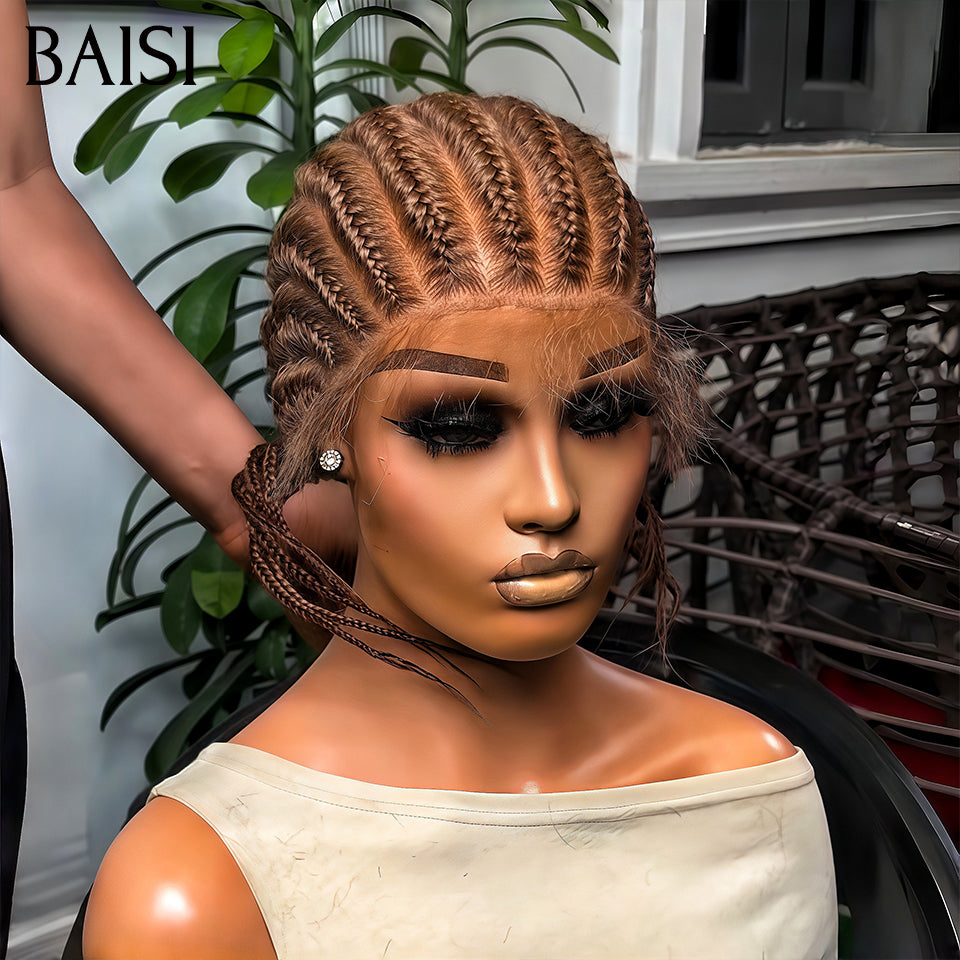 BAISI Nouveautés Arrivage PROMO Le plus BAS PRIX perruque full lace avec coiffure tressée natte 169€ en couleur Marron en 100% Cheveux Humains