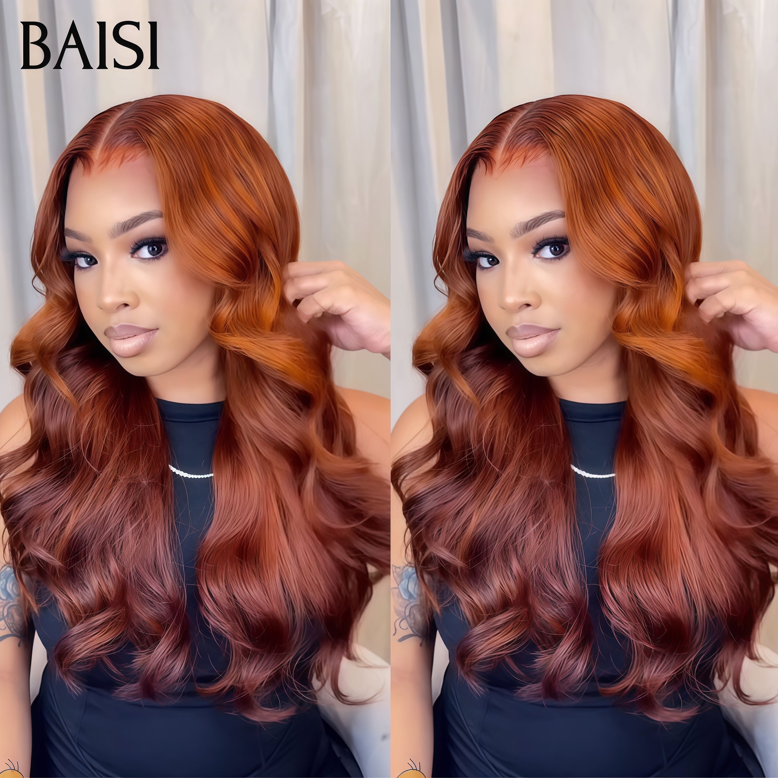 BAISI Grand PROMO BLACK FRIDAY BAS Prix aujourd'hui lace frontal 13x4 Perruque body wave marron mixte orange 24 pouces 109€ en 100% Cheveux Humains