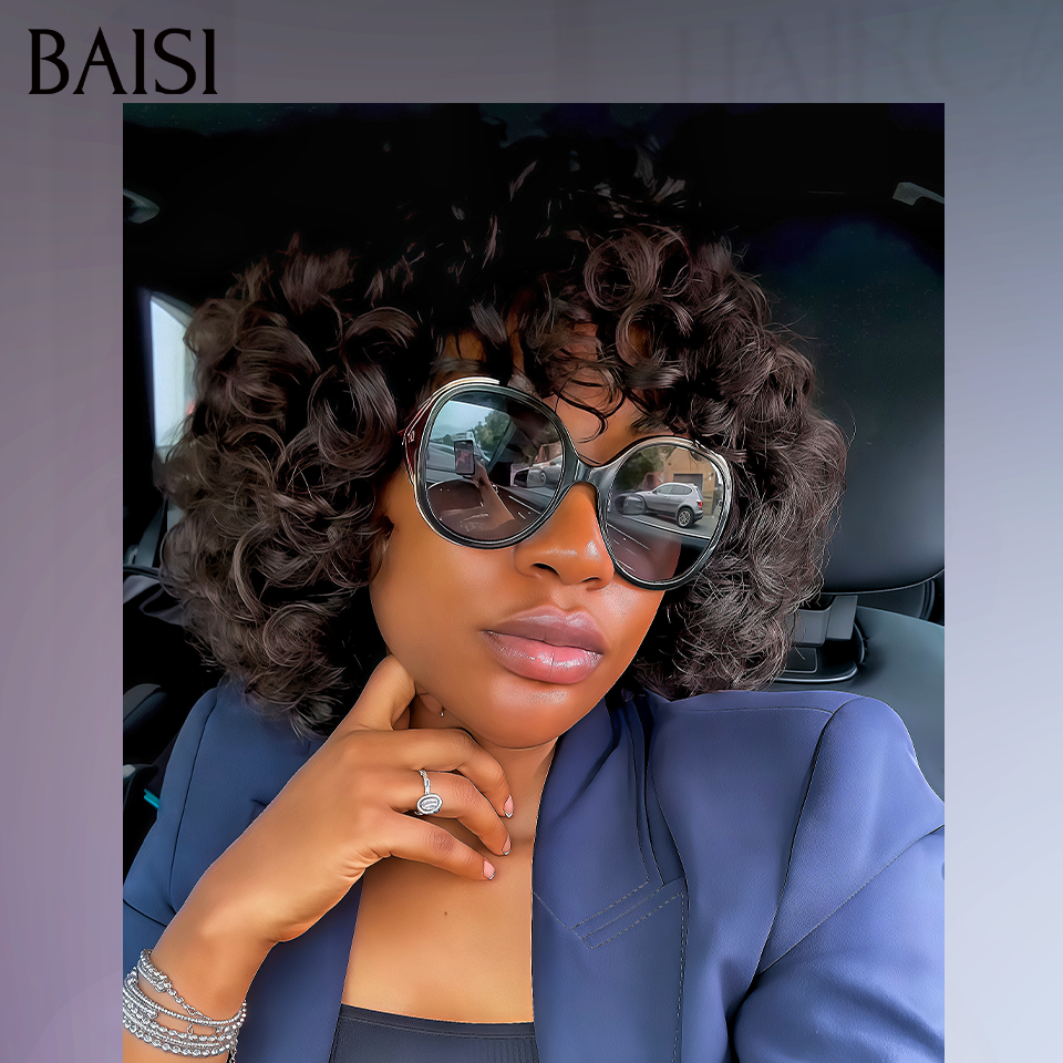 BAISI BLACK FRIDAY BAS Prix Perruque promotion 69€ 12 pouce egg wave avec frange Fabriquée A La Machine sans Colle en 100% Cheveux Humains