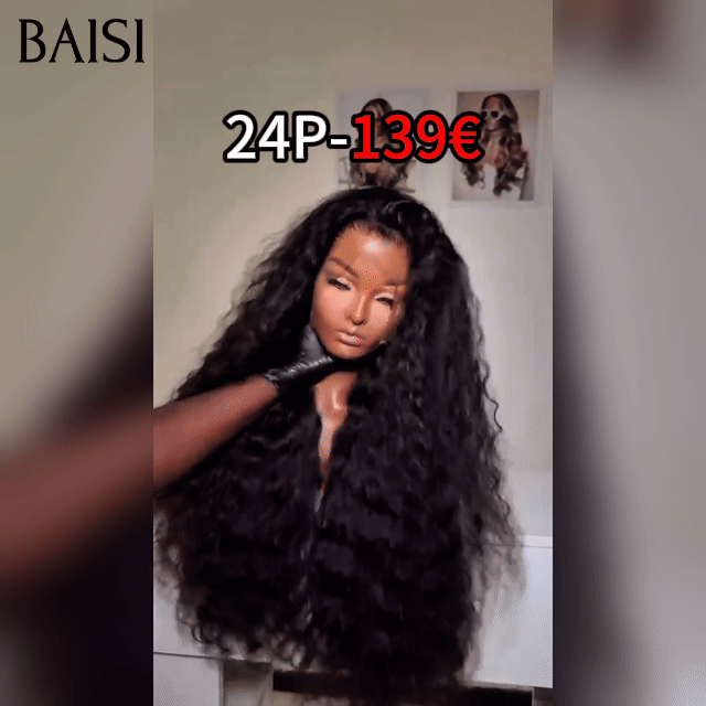 BAISI BLACK FRIDAY Offre limitée lace frontal 13x4 Perruque 24 Pouces Lisse ou curly wave NOIR en 100% Cheveux Humains