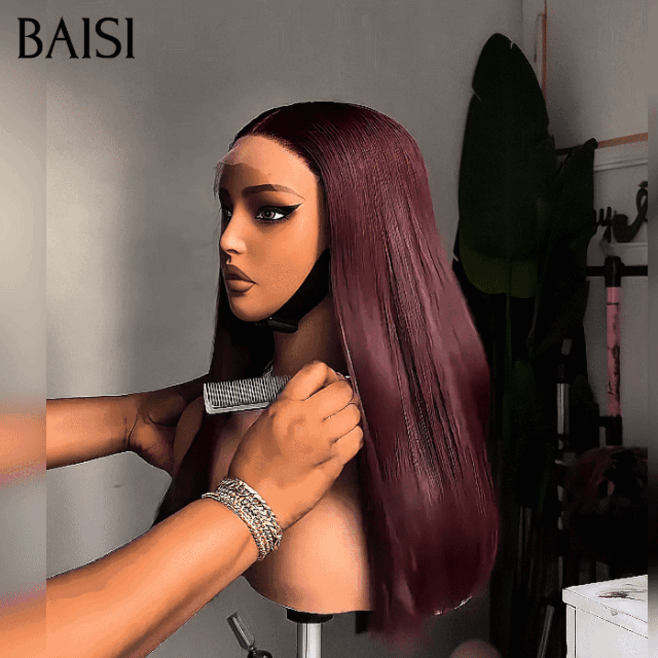 BAISI BLACK FRIDAY Offre limitée 13x4 Lace Frontal Perruque Lisse Rose Foncé en 100% Cheveux Humains