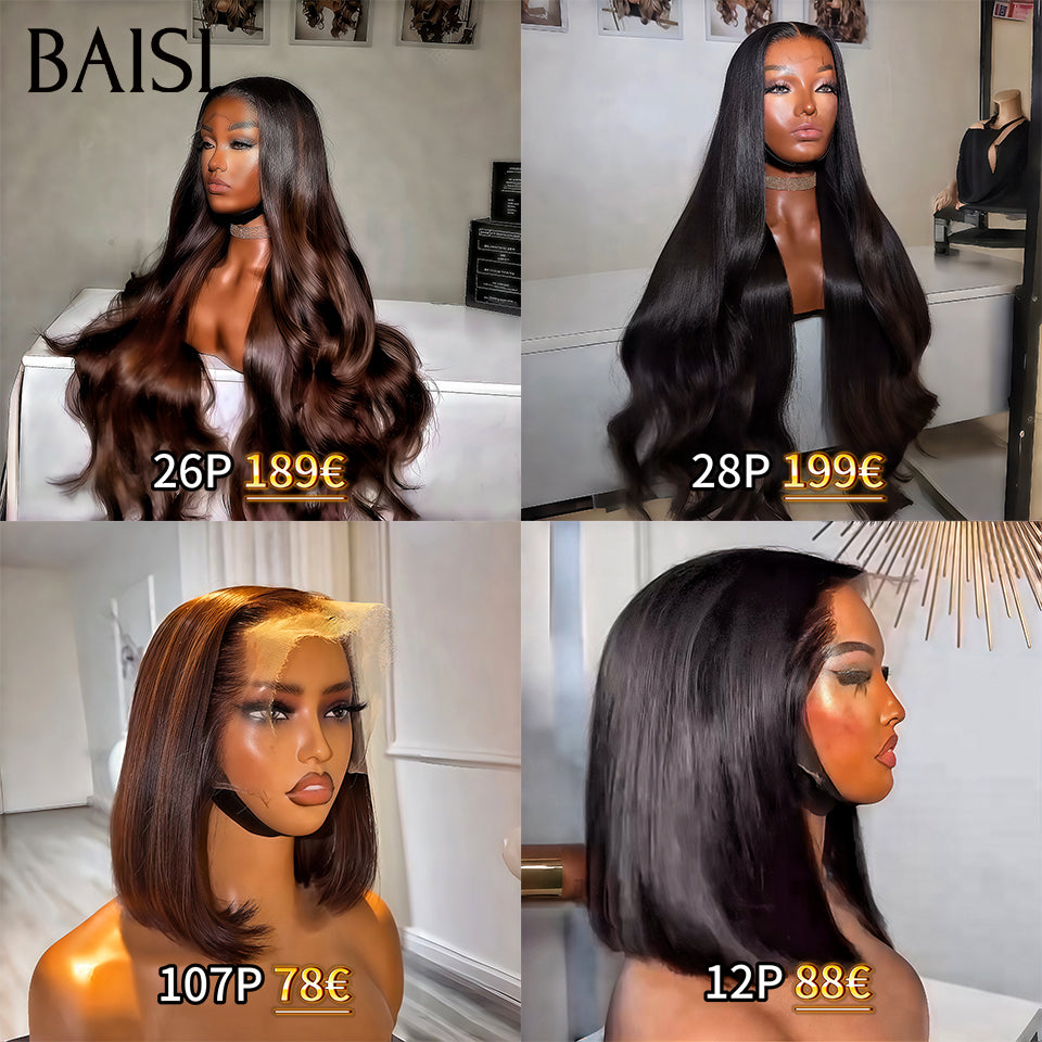BAISI Grand PROMO BLACK FRIDAY BAS Prix aujourd'hui lace frontal 13x4 Perruque body wave et Lisse BOB Marron ou NOIR en 100% Cheveux Humains