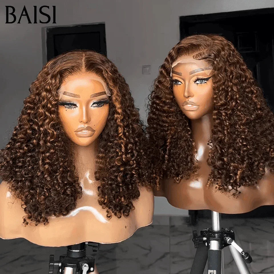 BAISI 4X4 lace Perruque Bob water wave 14 pouces En Couleur Mixte 4#MIX30# 100% cheveux humains