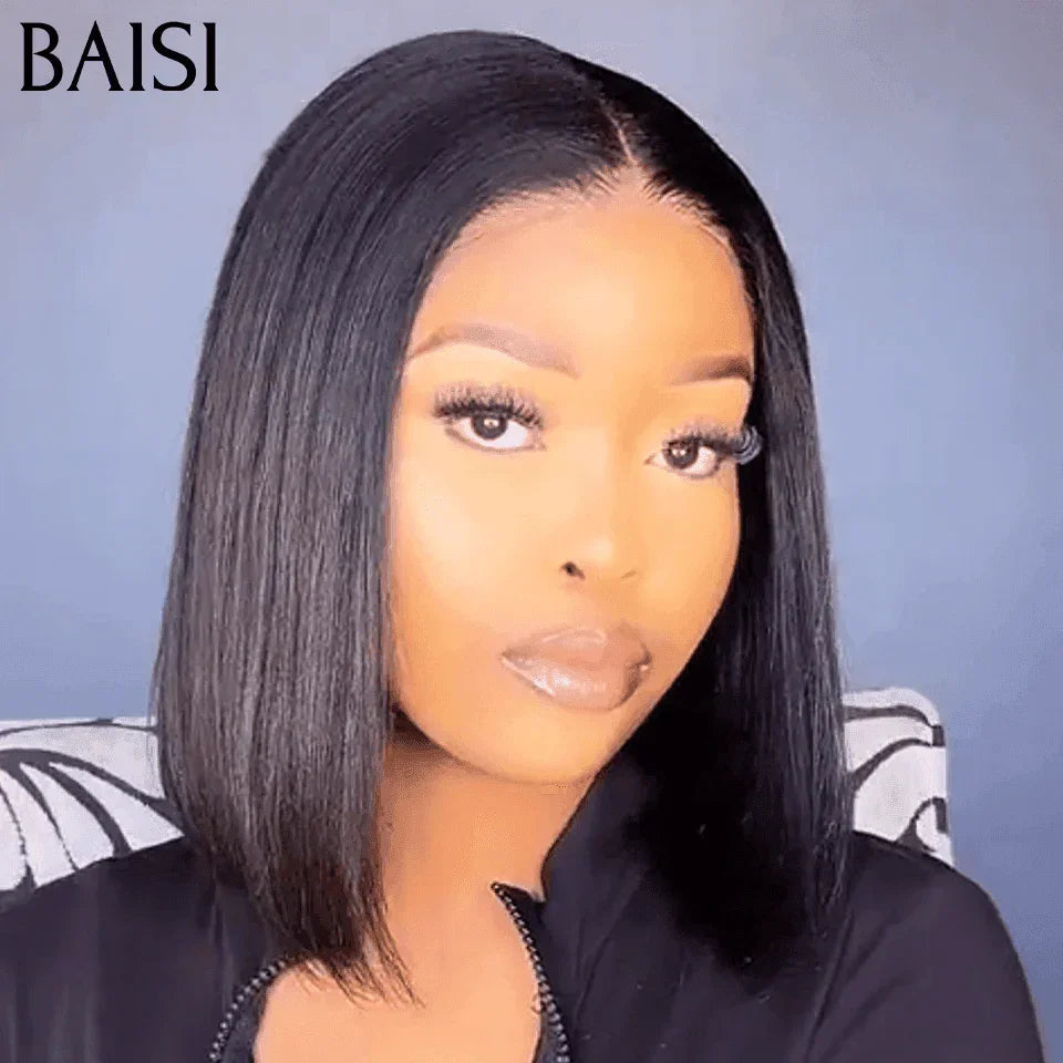 BAISI Perruques bob 10 Pouces 98€ Sans Colle Facile à Porter en 100% vrais cheveux humains Lace déjà couper Code : BS65