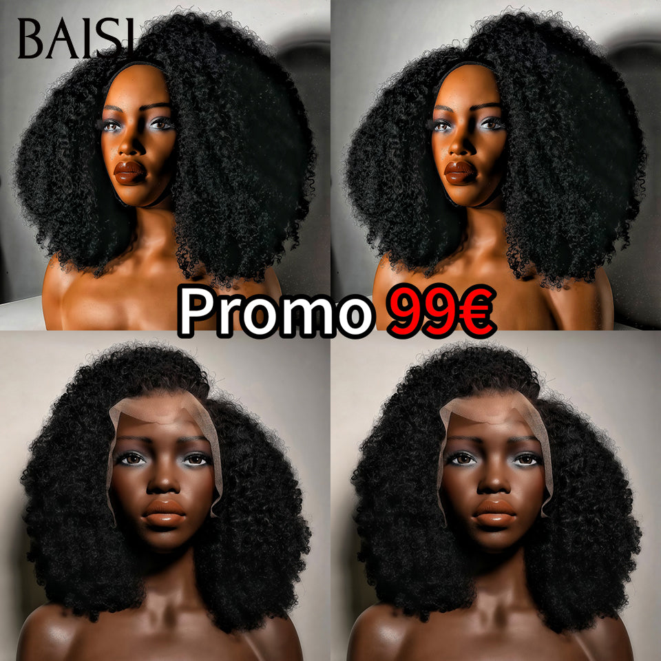 BAISI PROMO Le plus BAS PRIX lace frontal 13x4 Perruque 26 Pouces deep wave NOIR ou BOB curly wave 10 Pouces ou afro curly en 100% Cheveux Humains