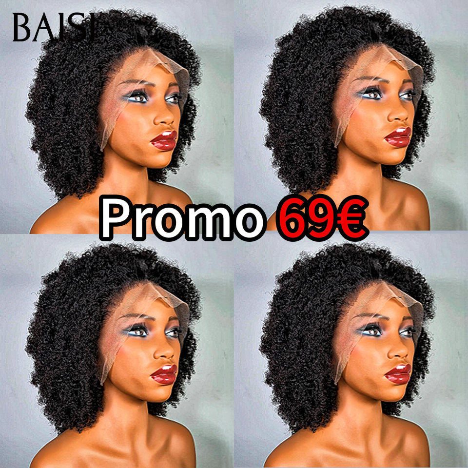 BAISI PROMO Le plus BAS PRIX lace frontal 13x4 Perruque 26 Pouces deep wave NOIR ou BOB curly wave 10 Pouces ou afro curly en 100% Cheveux Humains