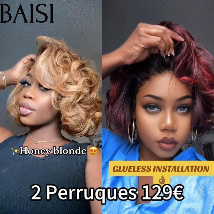 BAISI 2 Perruques 129€ 13X4 lace pixie bouclé Couleurs personnalisées en 100% Cheveux Humains FR38