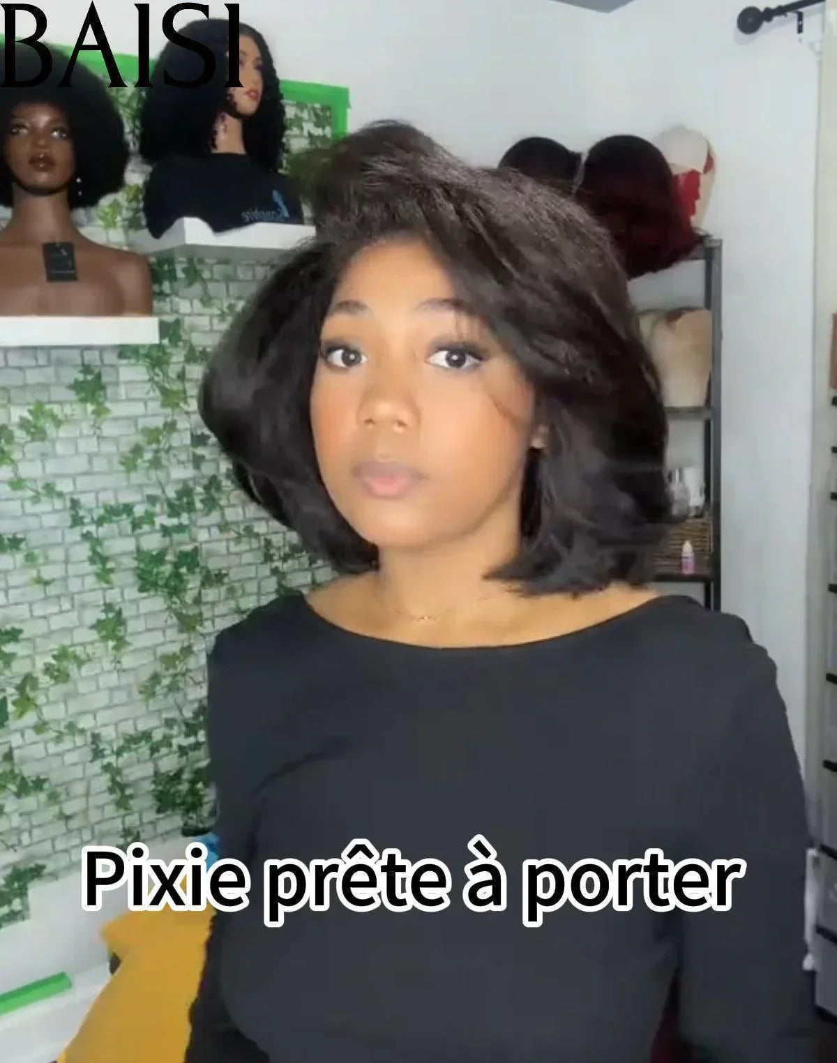 BAISI 4x4 Perruque bob Kinky Straight en haut de gamme avec les Baby Hair naturel Pré-plucked Pas Besoin de Colle en 100% Raw Hair Lace déjà couper 4C Hairline