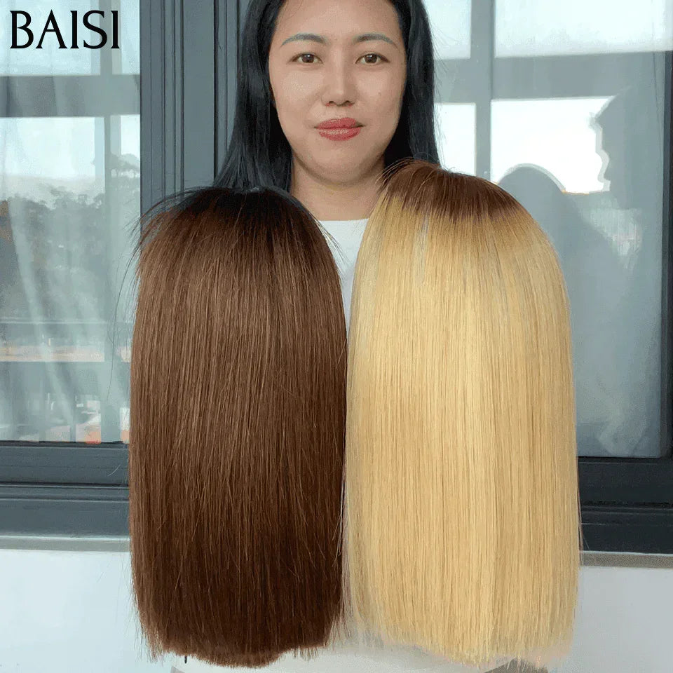 BAISI lace 2*6 Vietnam hair Straight Square Bob Wig In Brown Color 4# and Honey Colors in 100% Human Hair