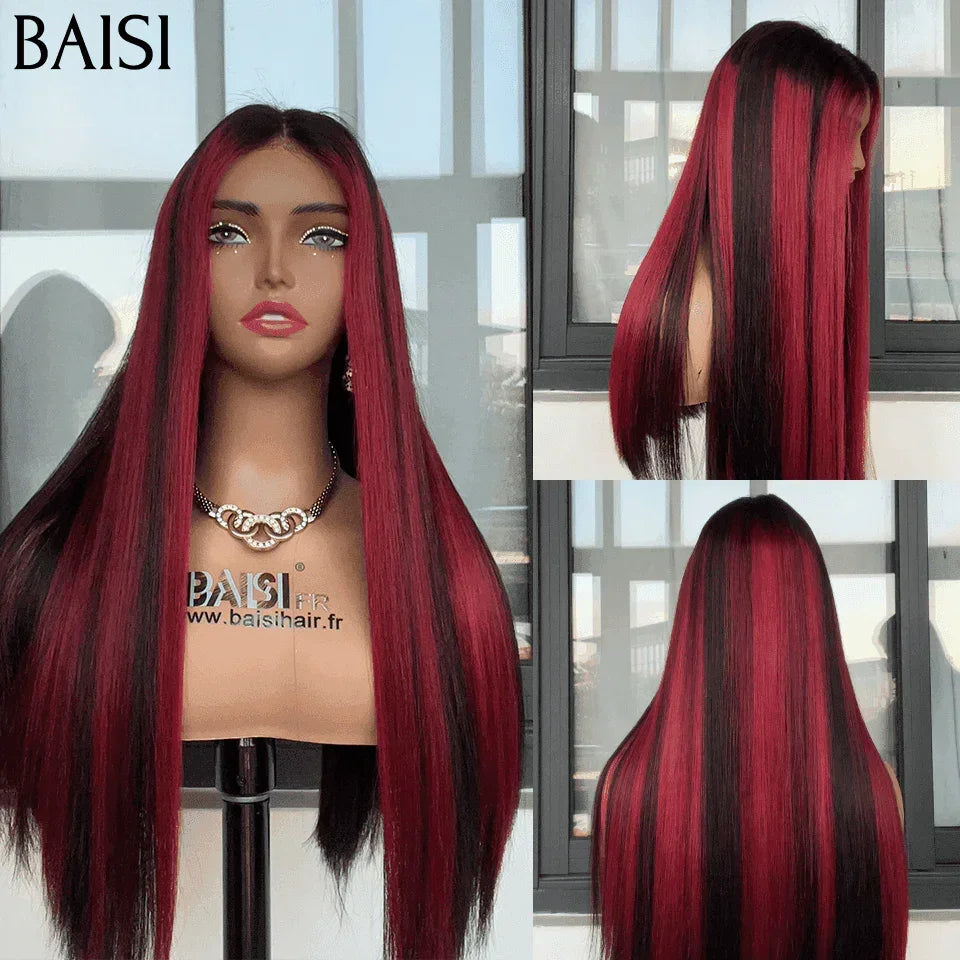 BAISI 13x4 Lace Frontal Parrucca Liscia Rosso Scuro o 1 Liscia rossa mista 20 pollici 2X6 capelli vietnamiti 189€ in 100% Capelli Umani