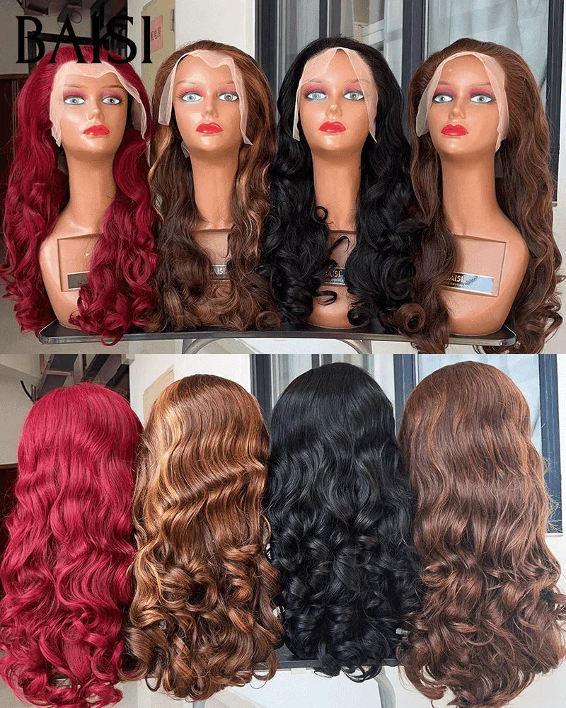 BAISI 13x4 Lace Frontal Perruque 4 Perruques en gros 579€ Body Wave Rouge Bordeaux 99J ou NOIR ou Marron ou Mixte 250% densité en 100% Cheveux Humains BS65