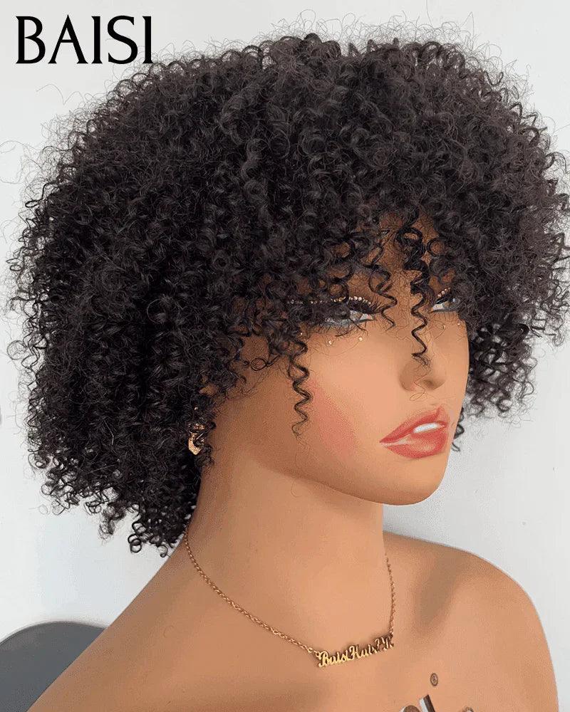 BAISI Moitié Prix Sans lace afro curly 50€ Vente Combinée A 79€ Pour 3 Perruques 100% Cheveux Humains Fabriqué à la Machine MP50