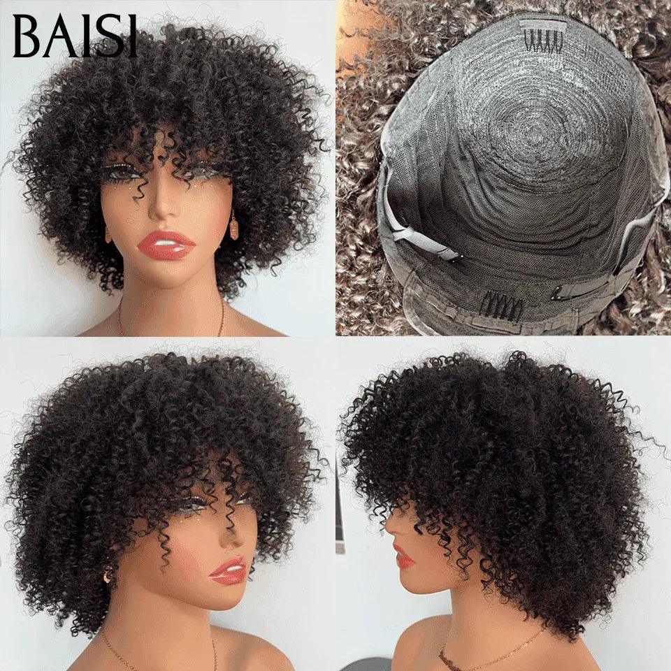 BAISI Moitié Prix Sans lace afro curly 50€ Vente Combinée A 79€ Pour 3 Perruques 100% Cheveux Humains Fabriqué à la Machine MP50