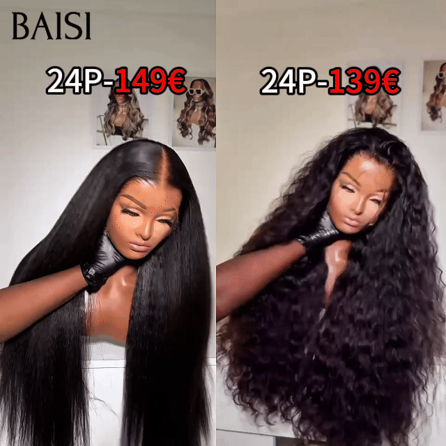 BAISI BLACK FRIDAY Offre limitée lace frontal 13x4 Perruque 24 Pouces Lisse ou curly wave NOIR en 100% Cheveux Humains
