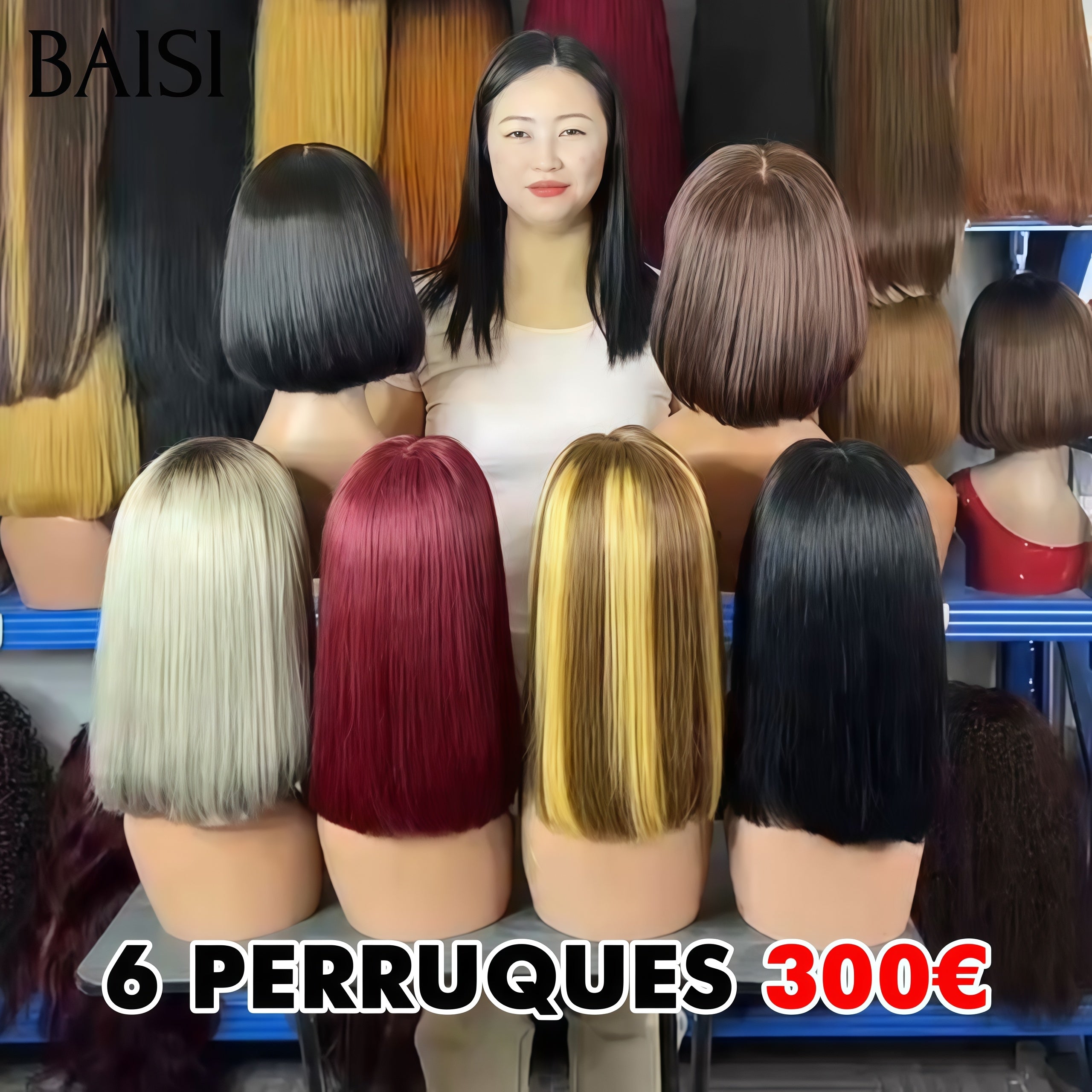 BAISI Grand PROMO BLACK FRIDAY BAS Prix aujourd'hui 6 perruques 300€ 13x4 lace frontal Lisse ou lisse avec frange 8 pouces 6 couleurs en 100% Cheveux Humains