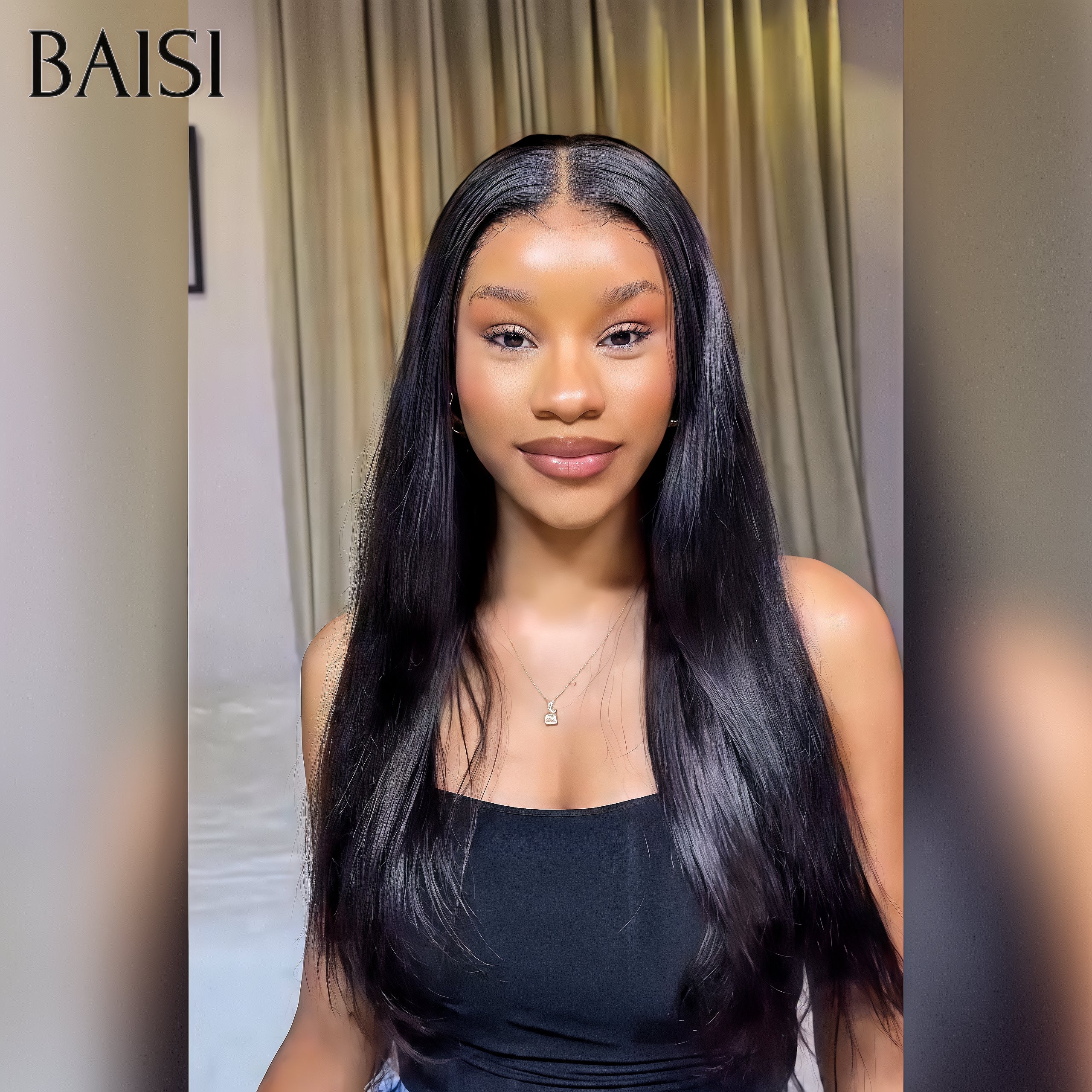 BAISI Perruque Lisse 13x4 lace frontal En Couleur noir 20 pouces 100€ En 100% Cheveux Humains