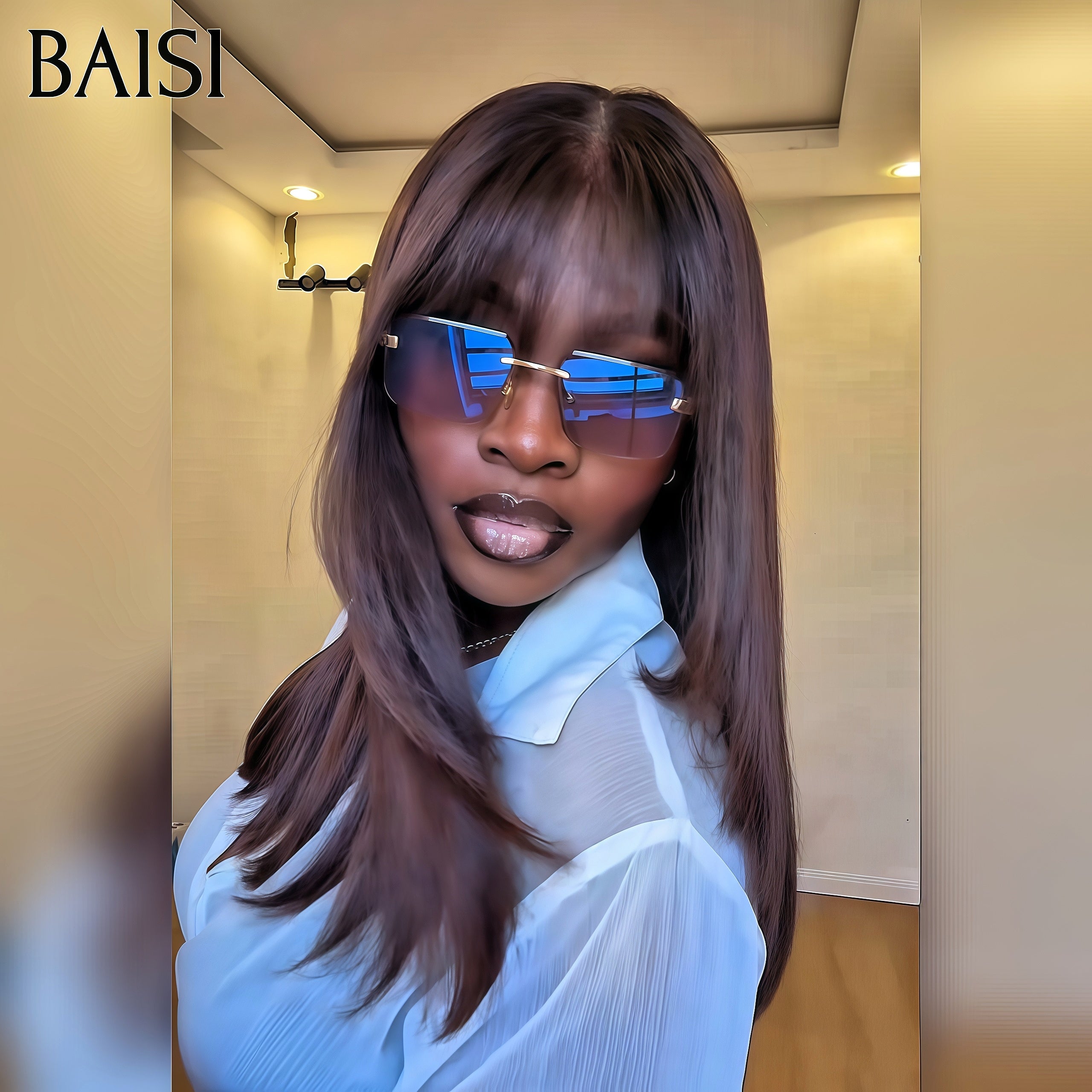 BAISI BLACK FRIDAY PROMO Lisse avec Frange 16 pouces 89€ en couleur Marron en 100% vrais cheveux humains