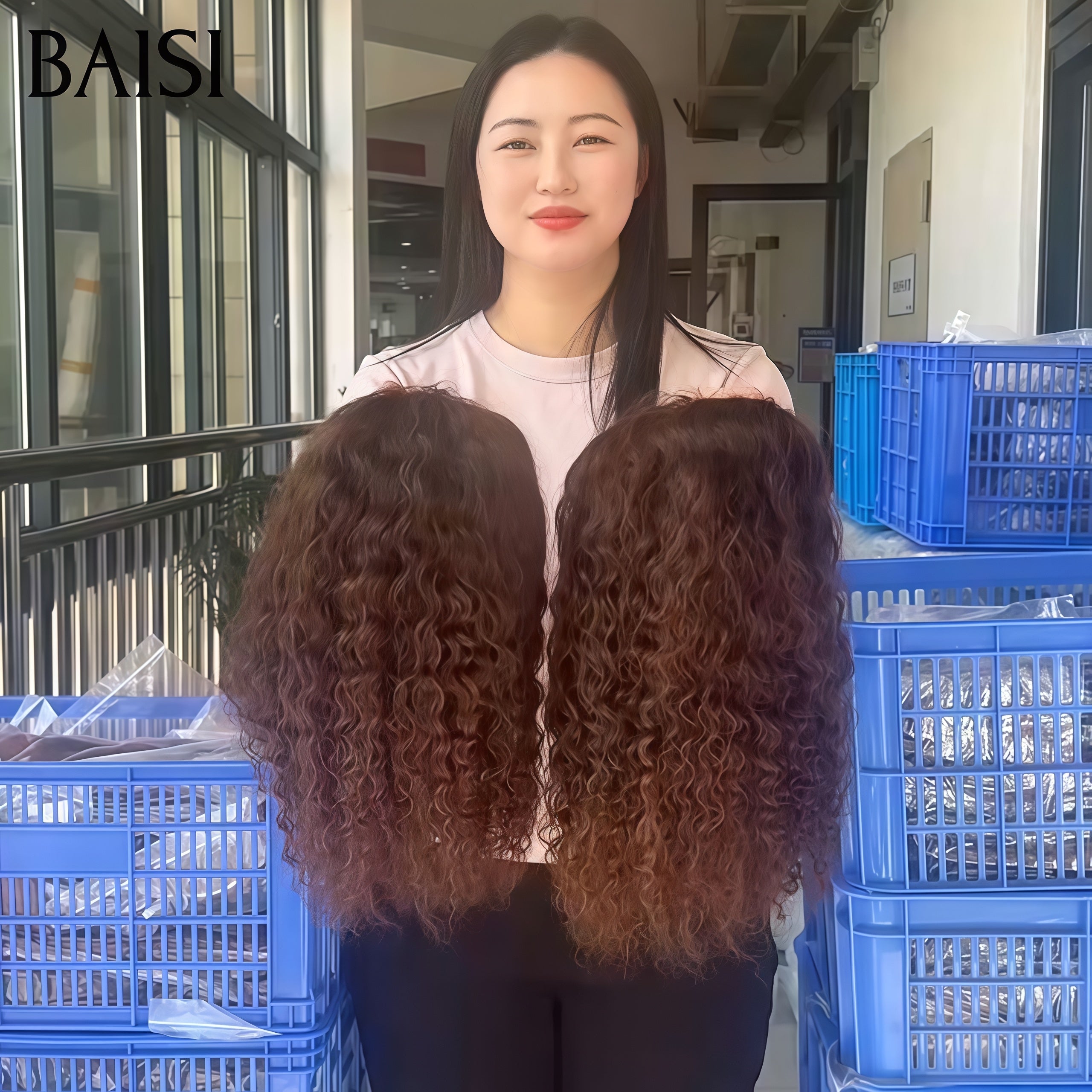 BAISI BLACK FRIDAY BAS Prix 69€ 14 Pouces Perruque lace frontal curly wave Couleurs Marron en 100% Cheveux Humains