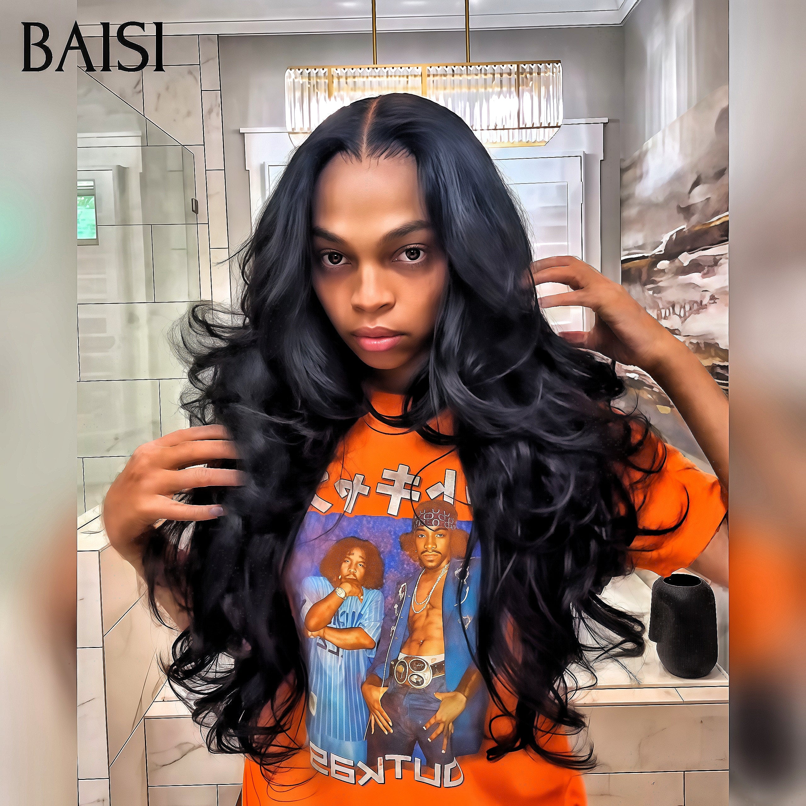 BAISI Grand PROMO BLACK FRIDAY BAS Prix aujourd'hui lace frontal 13x4 Perruque body wave NOIR 20 pouces 100€ en 100% Cheveux Humains