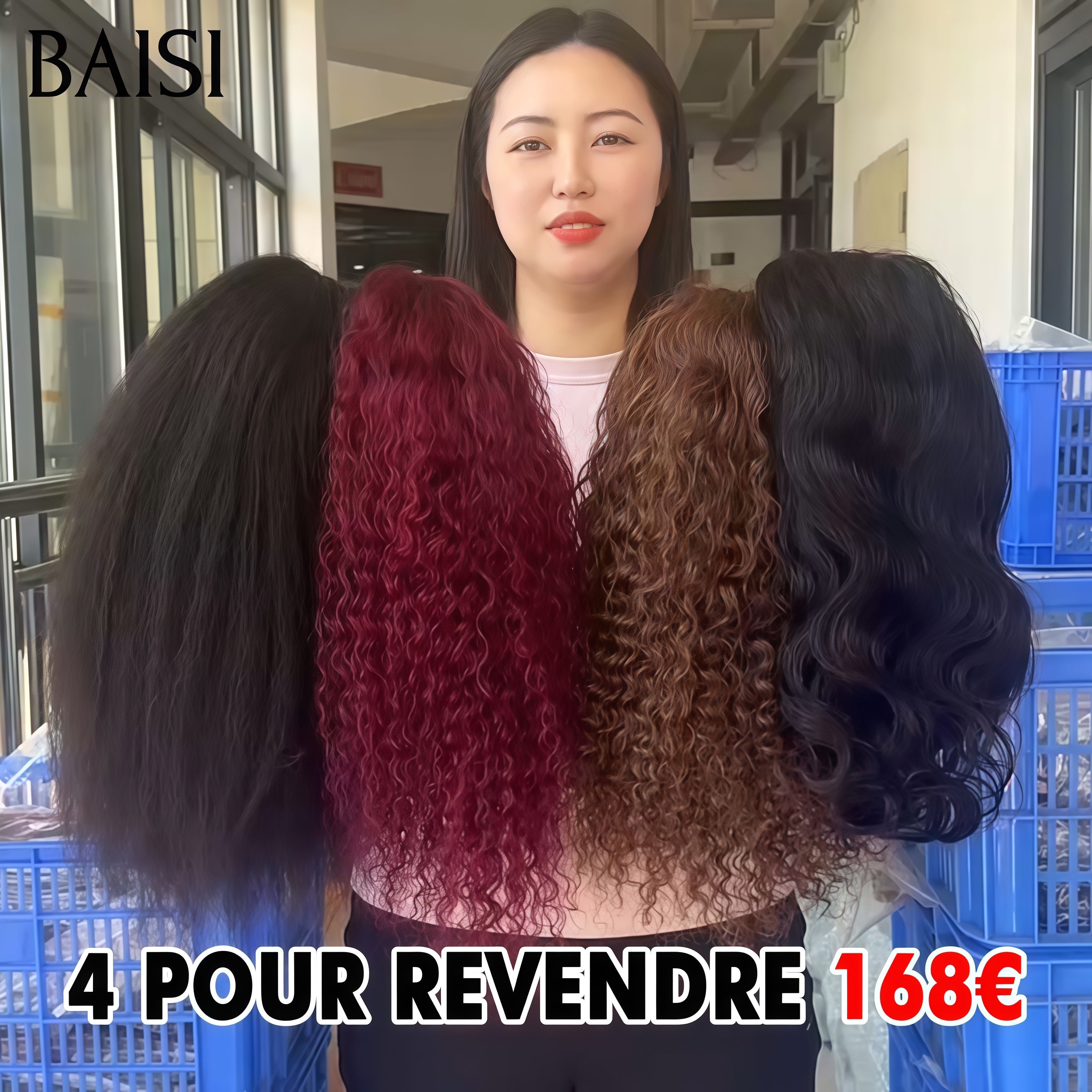 BAISI PROMO BLACK FRIDAY 4 perruques 168€ 14 Pouces BOB 13x4 lace frontal curly wave et Body wave en 3 couleurs Marron et NOIR et Bordeaux en 100% Cheveux Humains