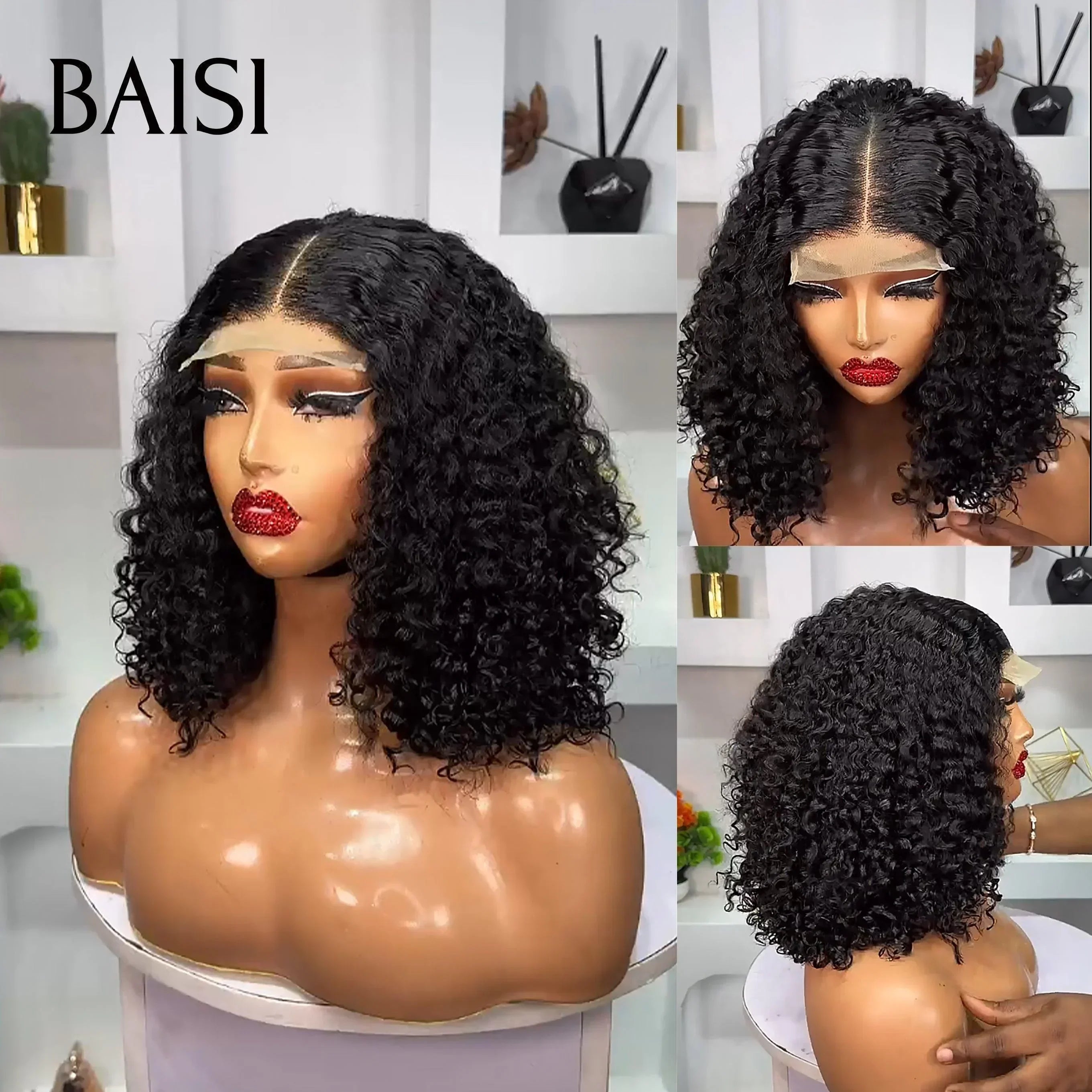 Peluca Frontal de encaje BAISI 13x4 onda profunda marrón claro en cabello humano 100% Real