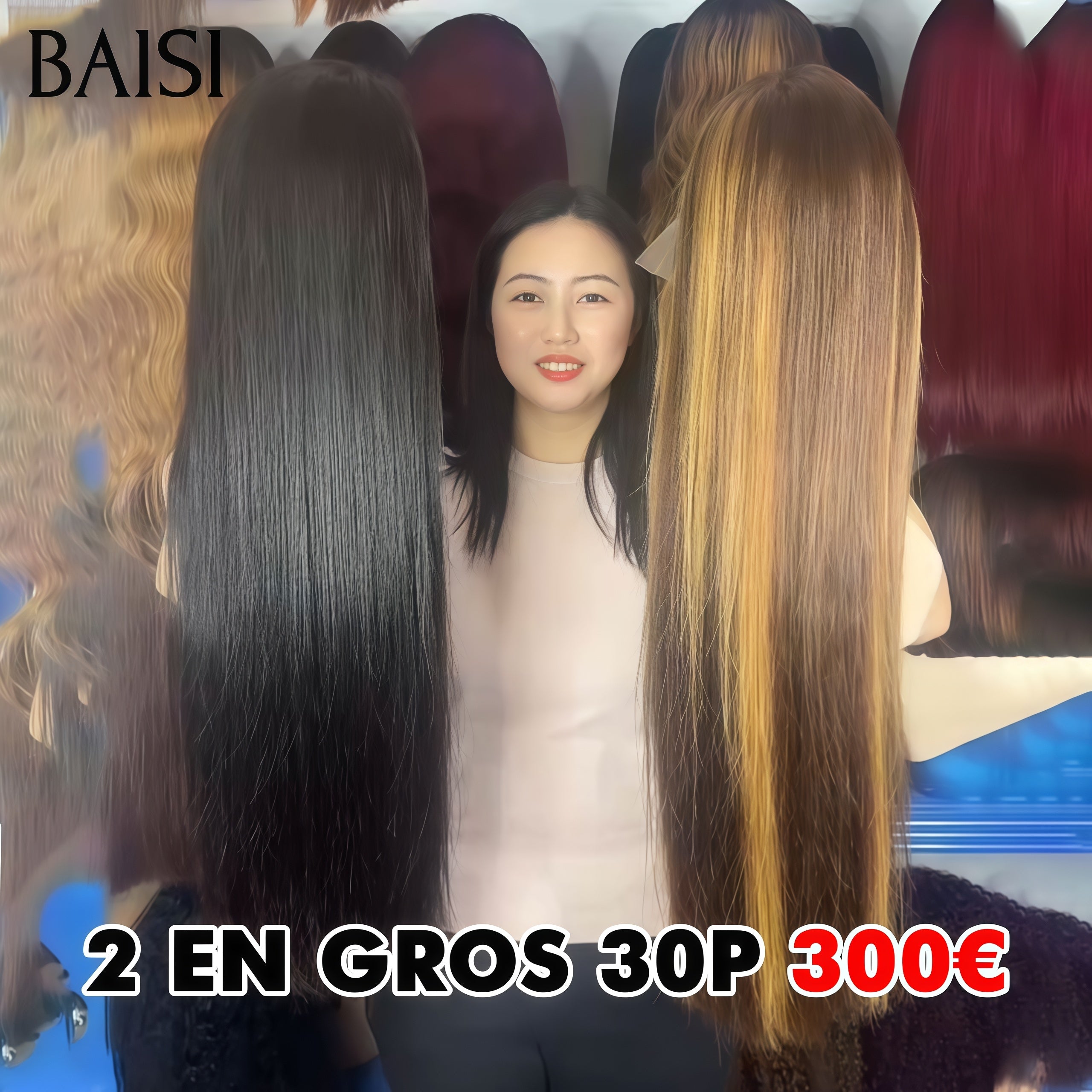 BAISI PROMO Le plus BAS PRIX 2 perruques 300€ 30 Pouces 13x4 lace frontal Lisse Marron Mixte Miel et noir en 100% Cheveux Humains
