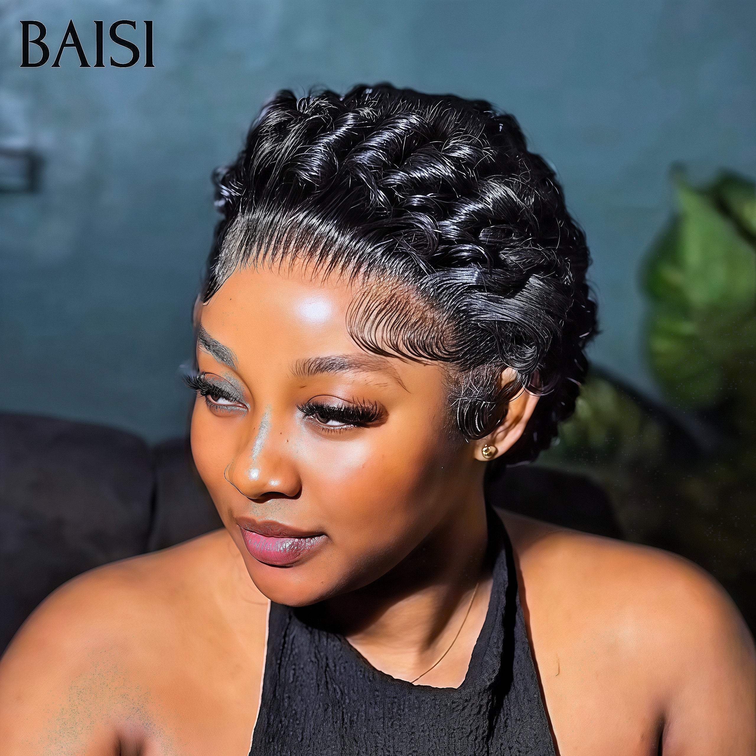 BAISI Perruque pixie 13x4 lace frontal NOIR PROMO Le plus BAS PRIX 55€ en France en 100% cheveux humains