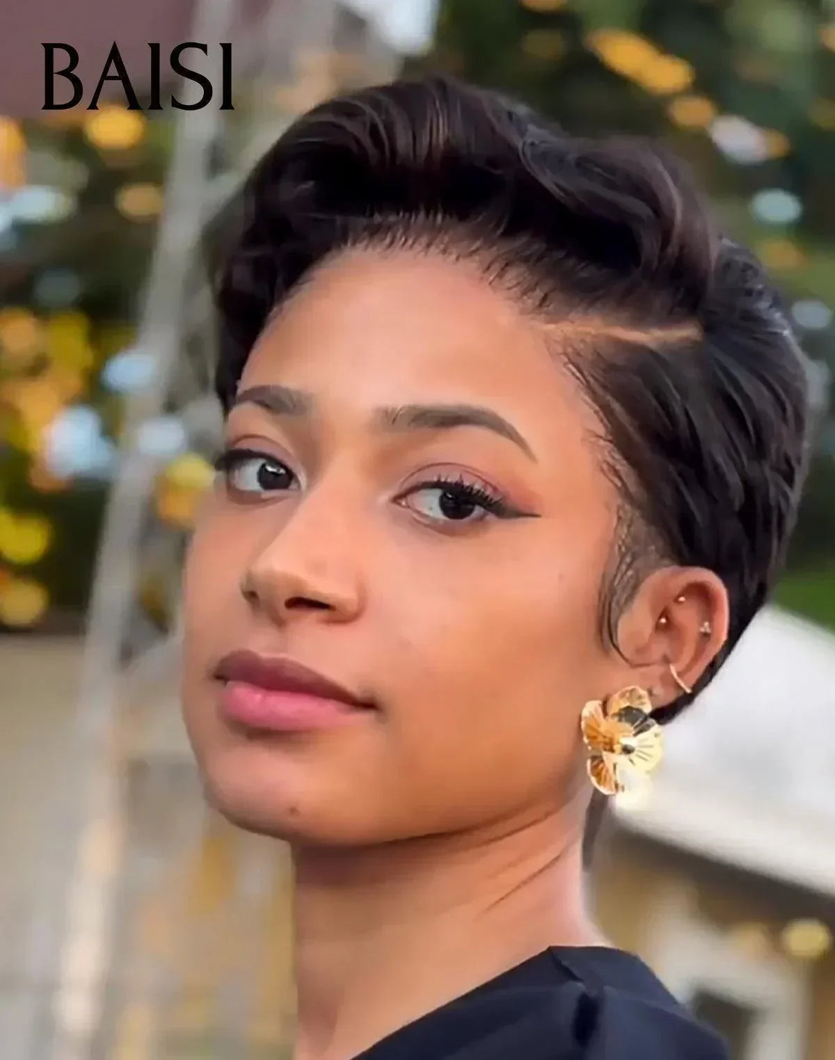 BAISI 13X4 lace Pixie wave Wig In Brown Color 4# €59 in 100% Human Hair #996