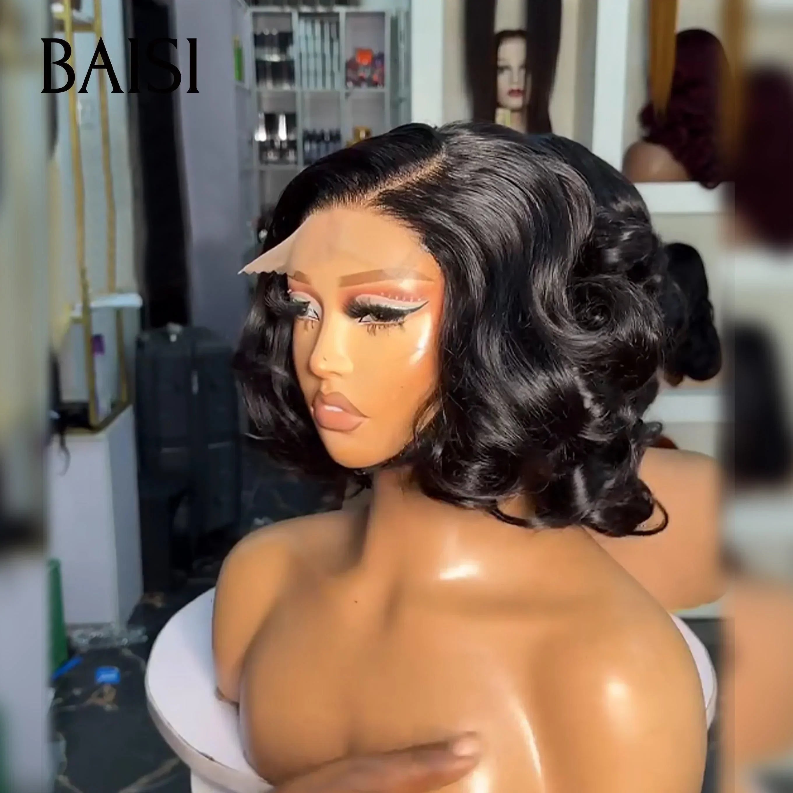 BAISI 13x4 Frontal Perruque de Luxe Bouncy curl Bordeaux 16 pouce / noir boucle 16 pouce / miel 12 pouce 065C Vietnam Hair ou Boucle 79€ 300% densité plus de 20 ans d' utilisations FR38